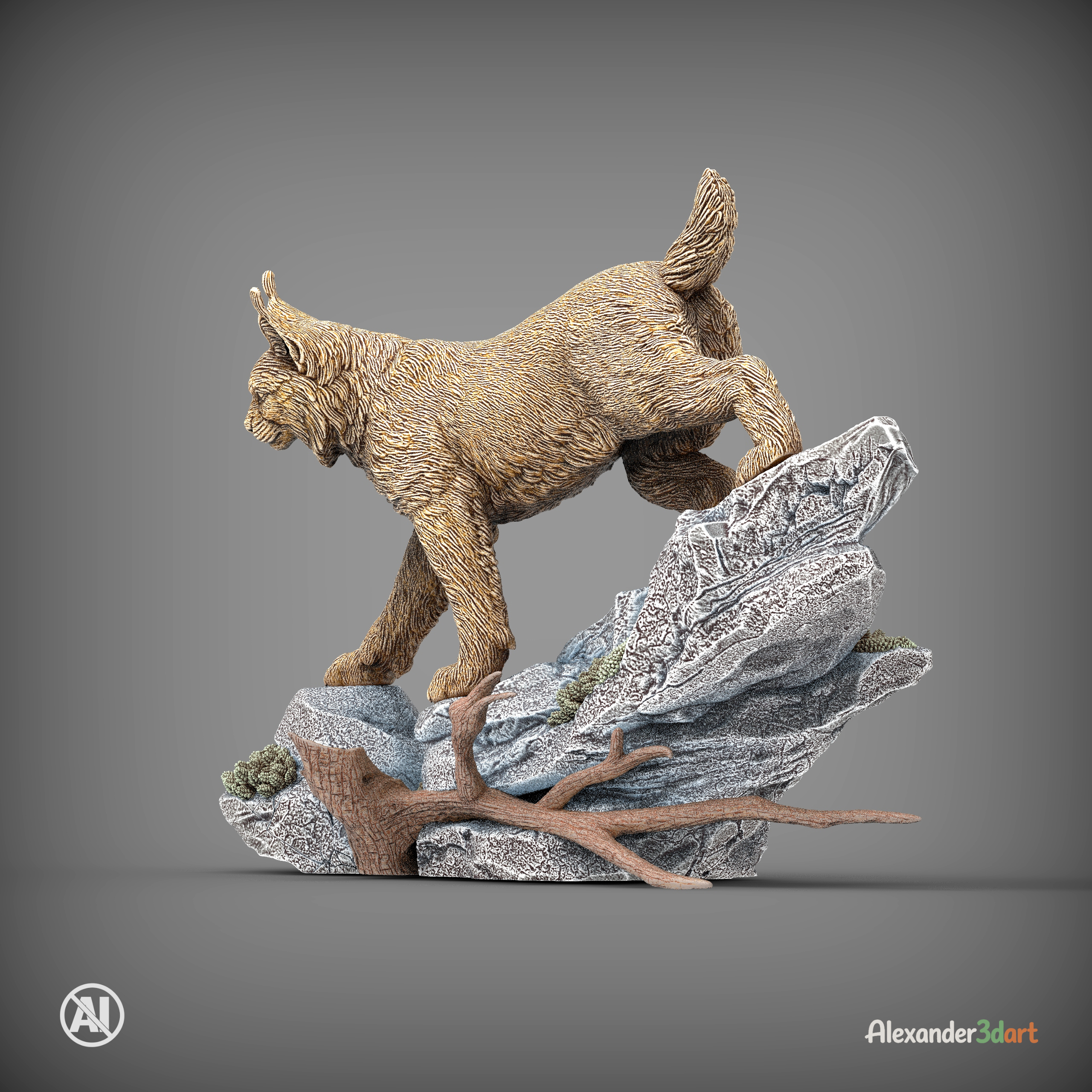 Lynx on the Rocks 3D Model