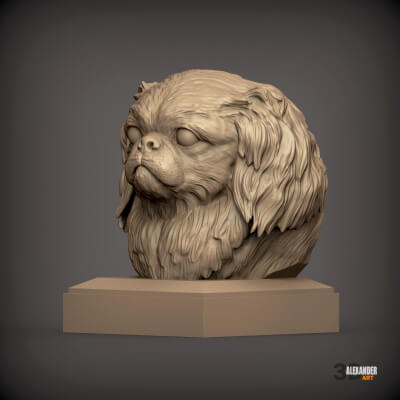 Realistic Japanese Chin Dog Bust Created for 3D Printing 3D