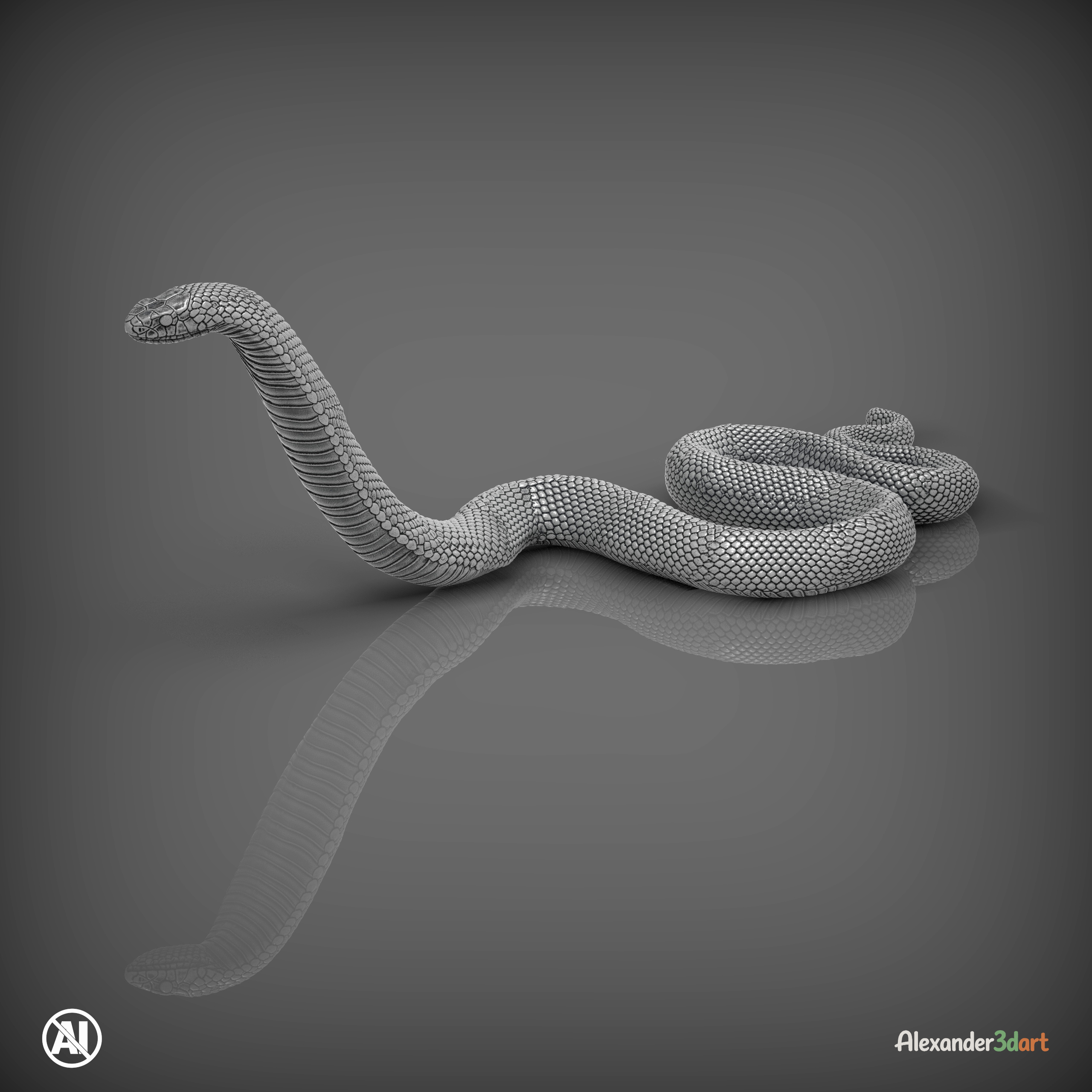 Red-Bellied Black Snake 3D Model