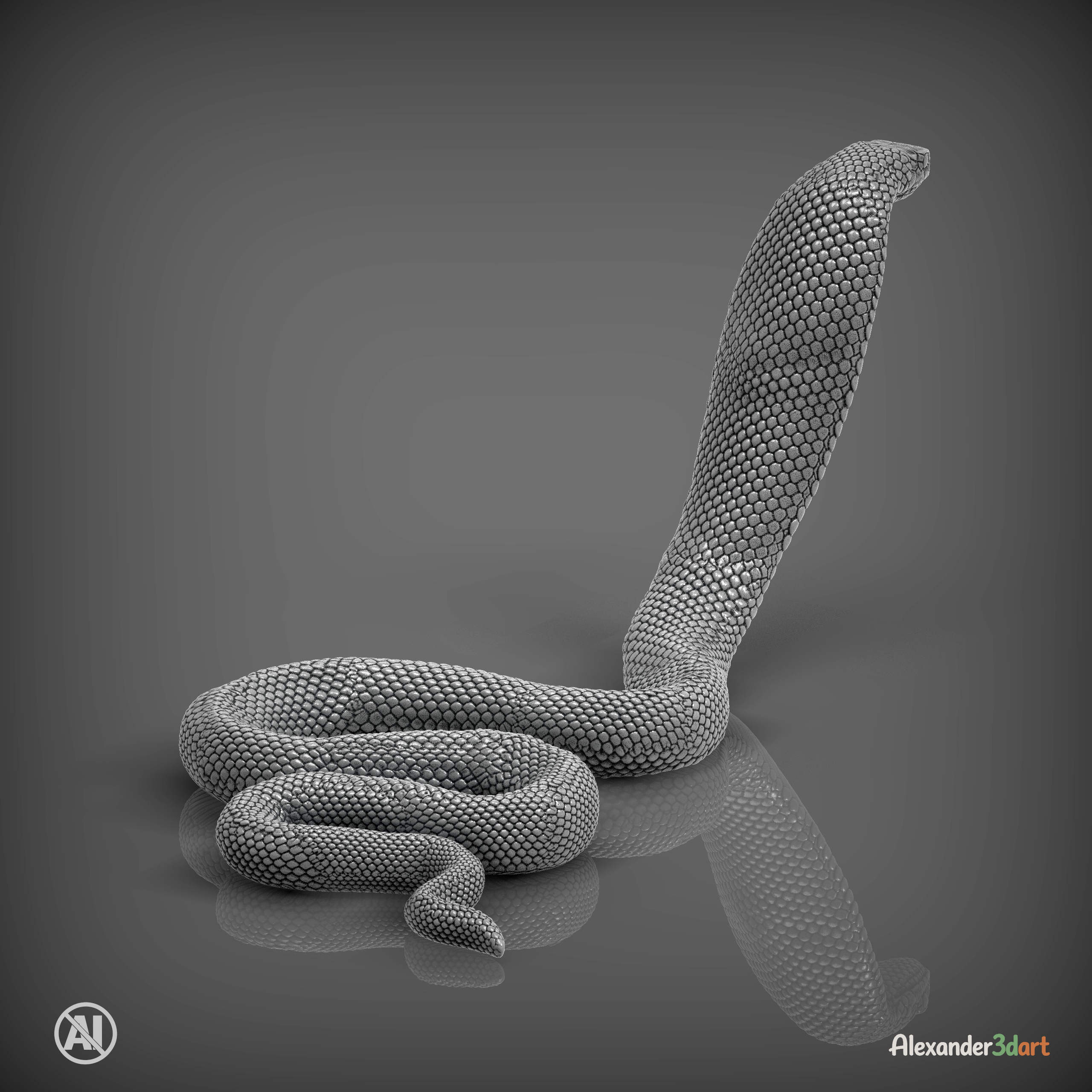 Red-Bellied Black Snake 3D Model