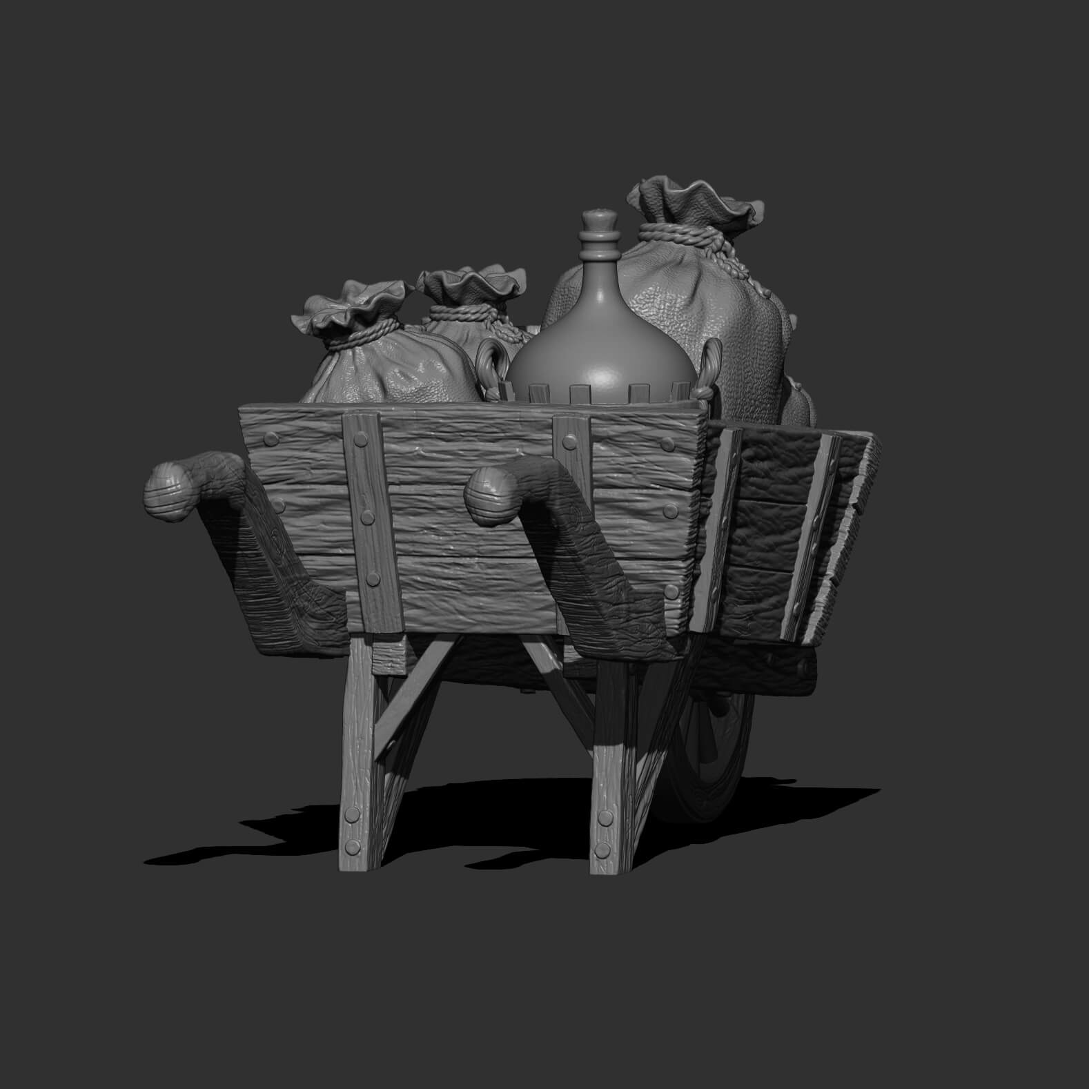 Rustic Wooden Wheelbarrow with Farm Supplies 3D Model