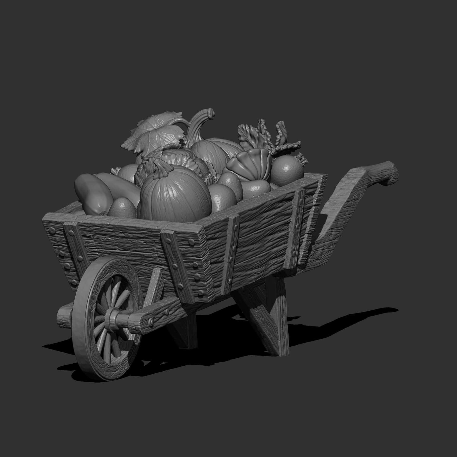Rustic Wooden Wheelbarrow with Vegetables 3D Model