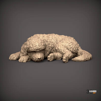 Sleeping Cockapoo Dog STL for 3D Printing Realistic Puppy