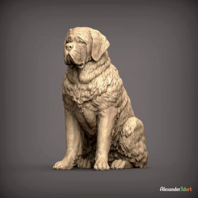 St. Bernard Dog Sitting – Realistic 3D Printable Model