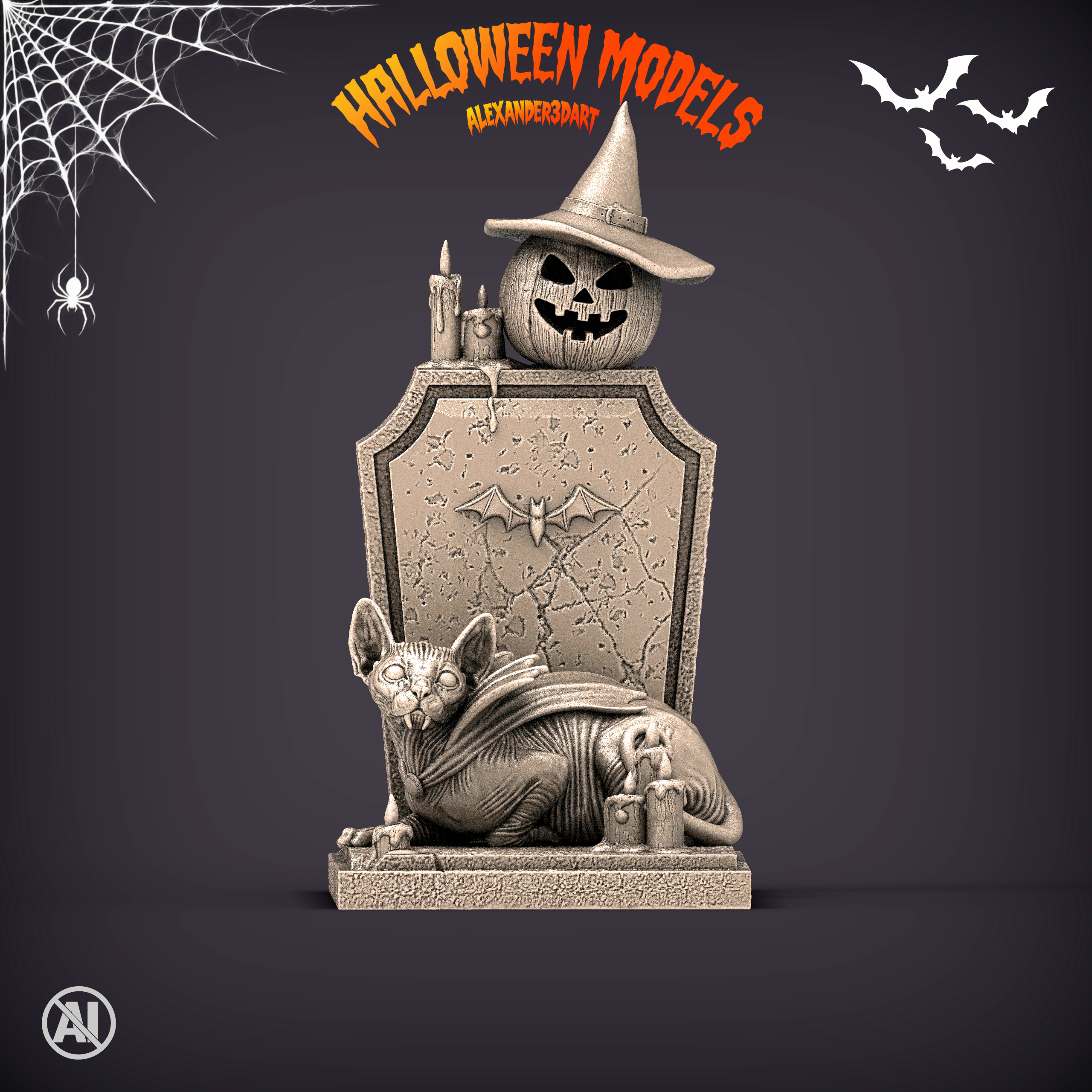 Vampire Cat &ndash Gothic Halloween Cat 3d Print Model 3D Model