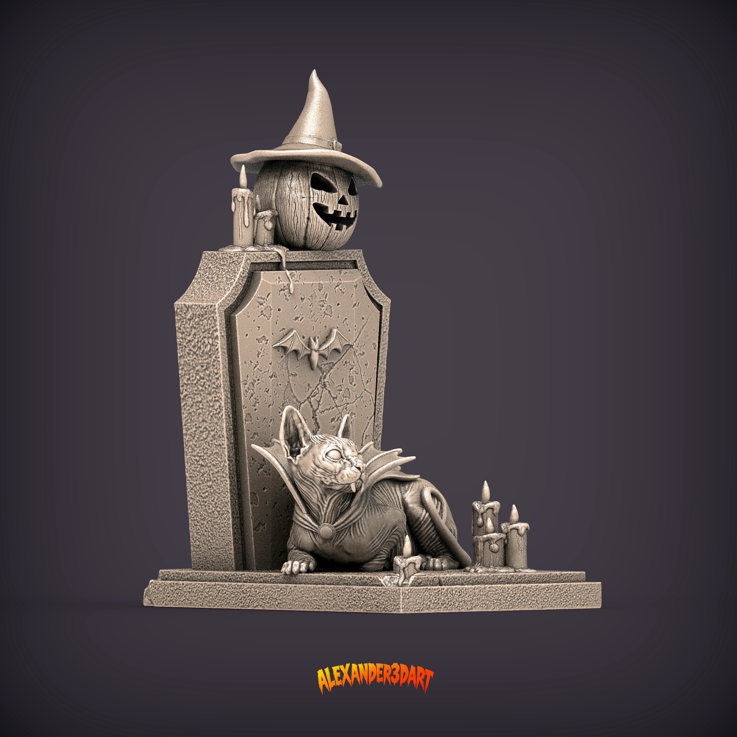 Vampire Cat &ndash Gothic Halloween Cat 3d Print Model 3D Model