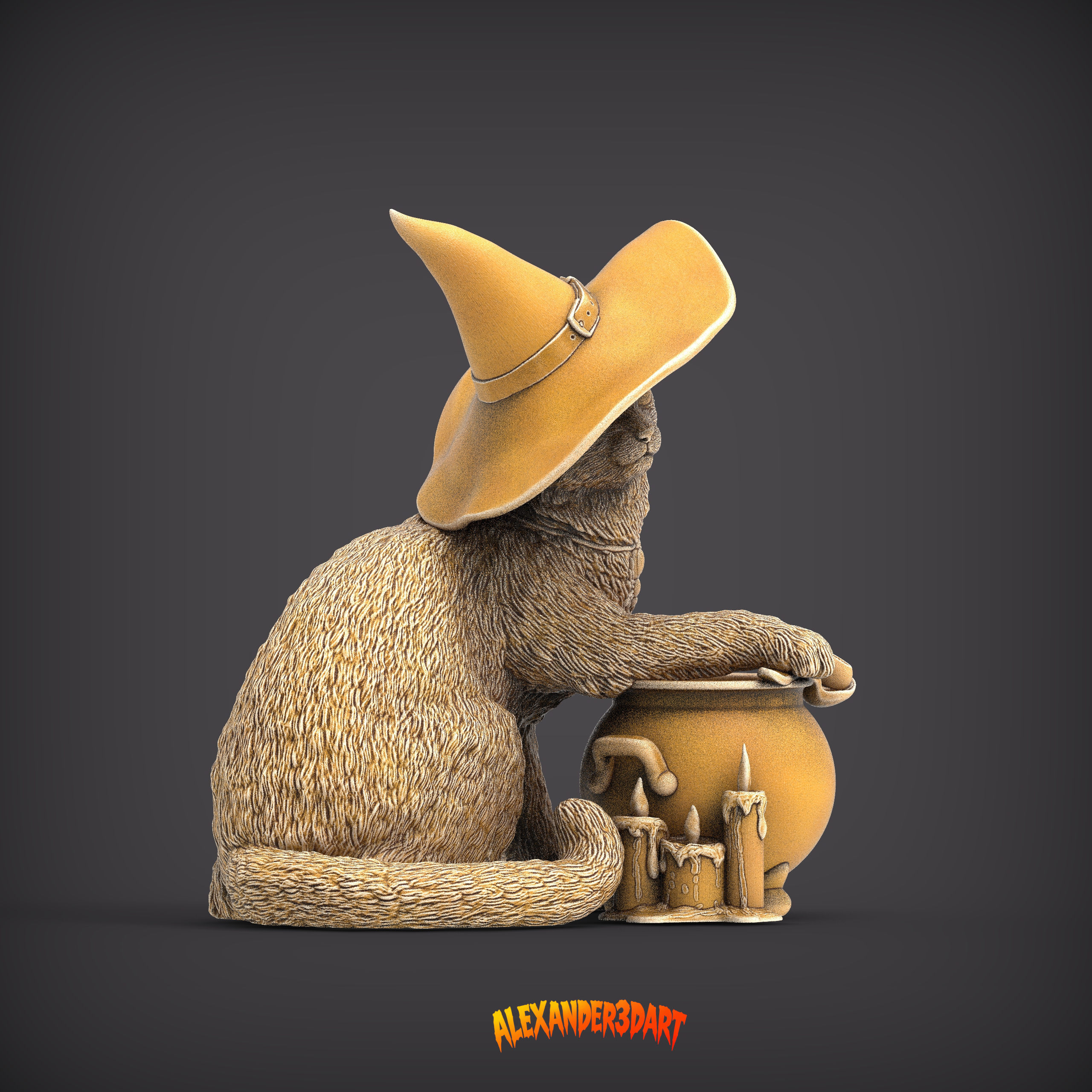 Witch Cat &ndash Halloween Fantasy Cat 3D Print Model 3D Model