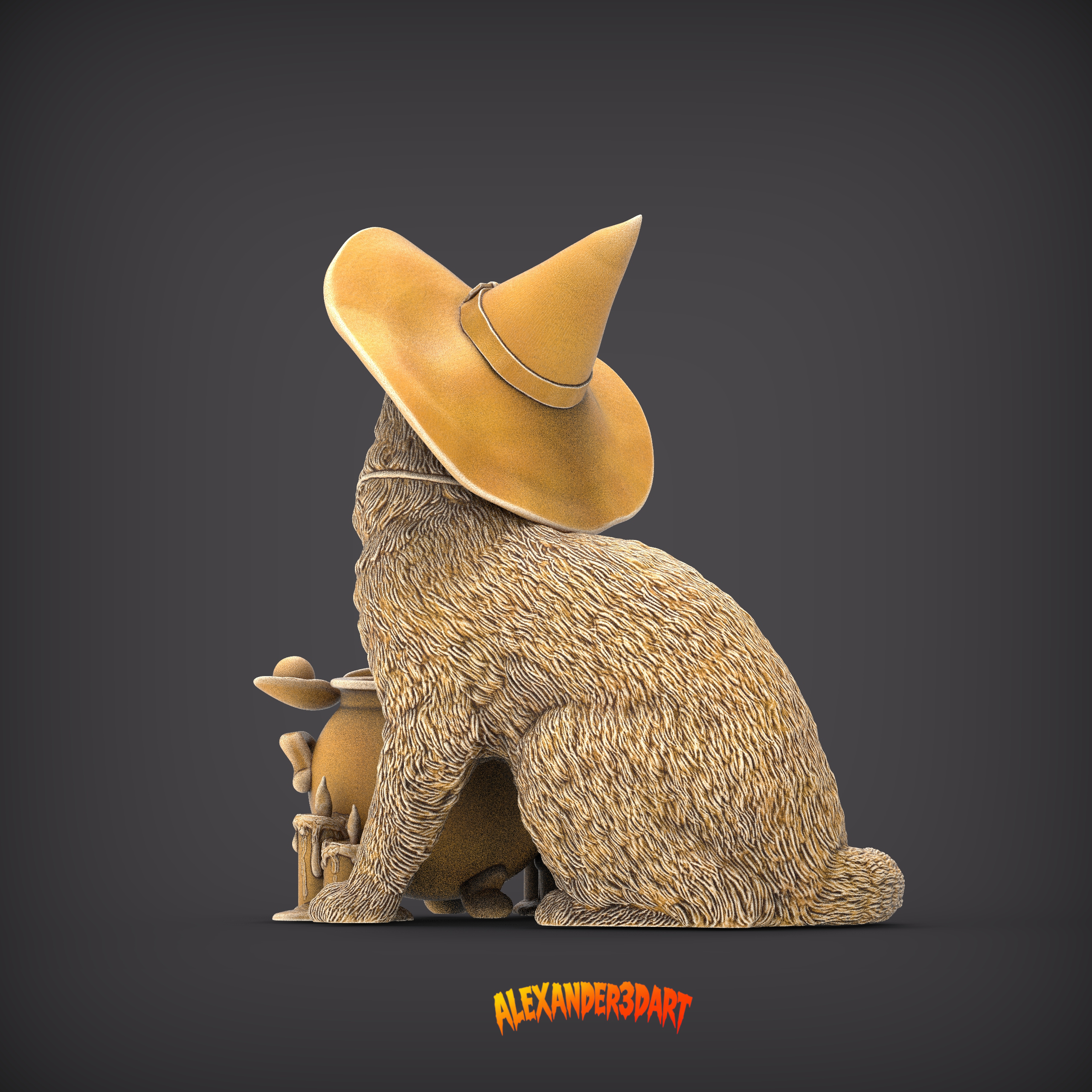 Witch Cat &ndash Halloween Fantasy Cat 3D Print Model 3D Model
