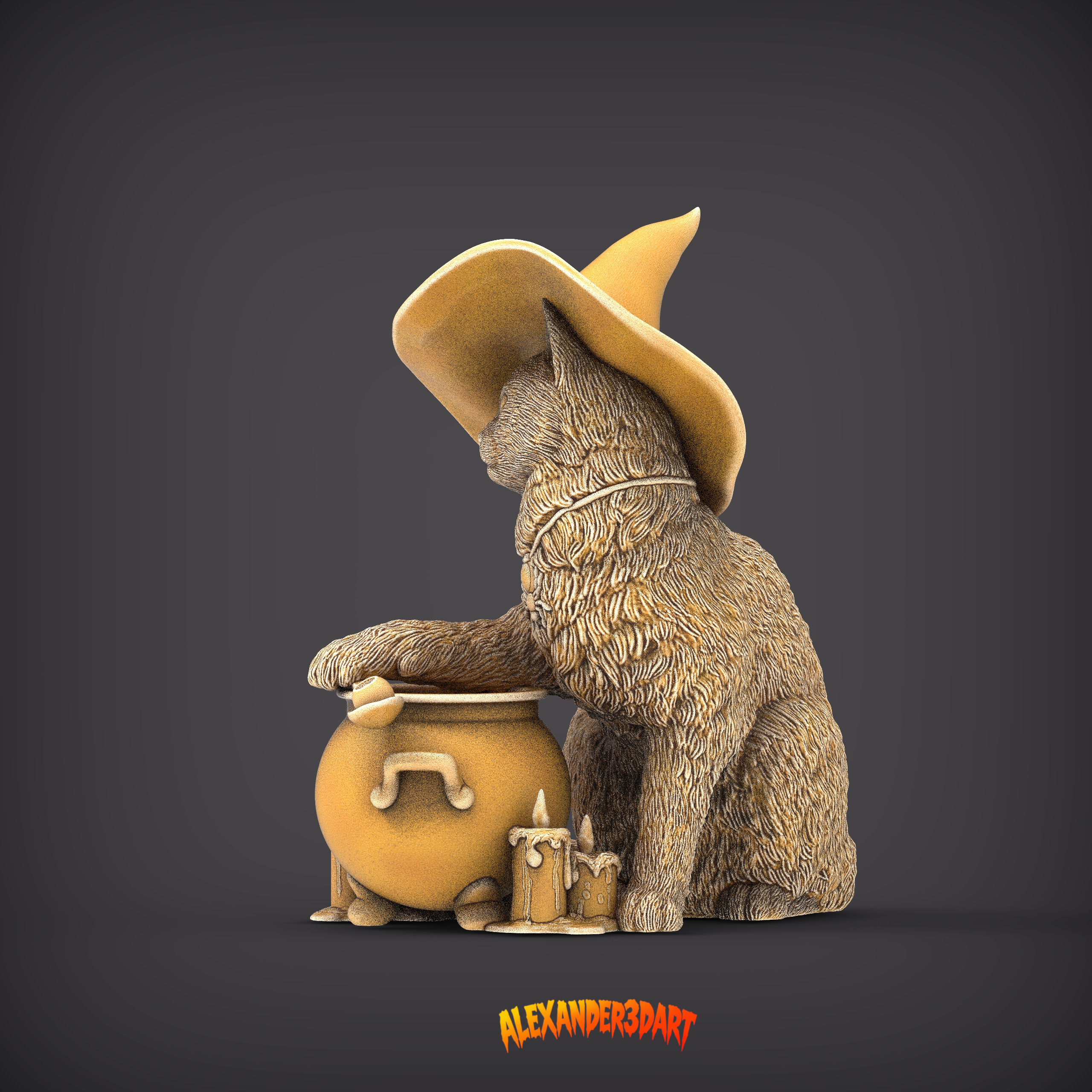 Witch Cat &ndash Halloween Fantasy Cat 3D Print Model 3D Model