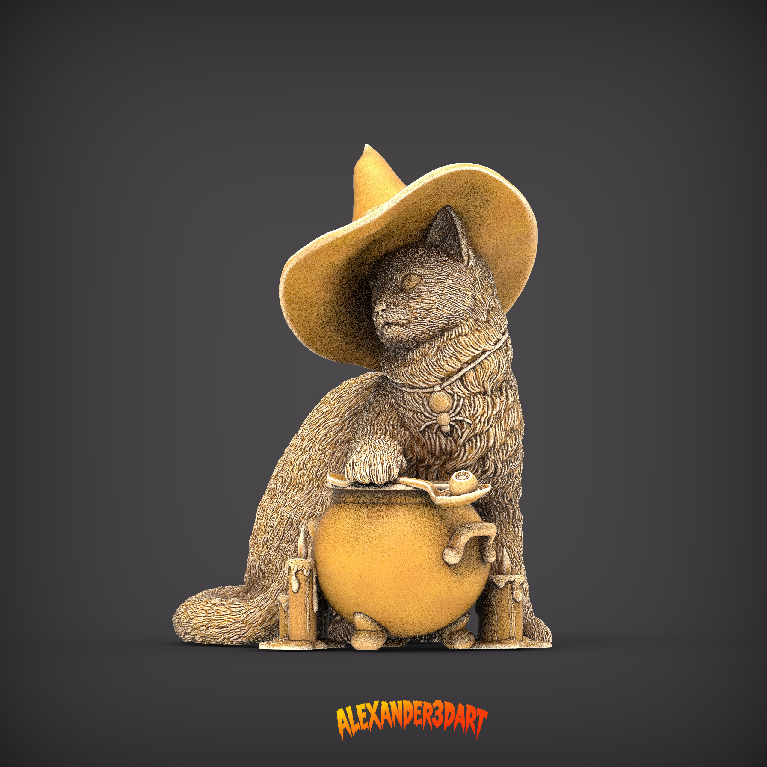 Witch Cat &ndash Halloween Fantasy Cat 3D Print Model 3D Model
