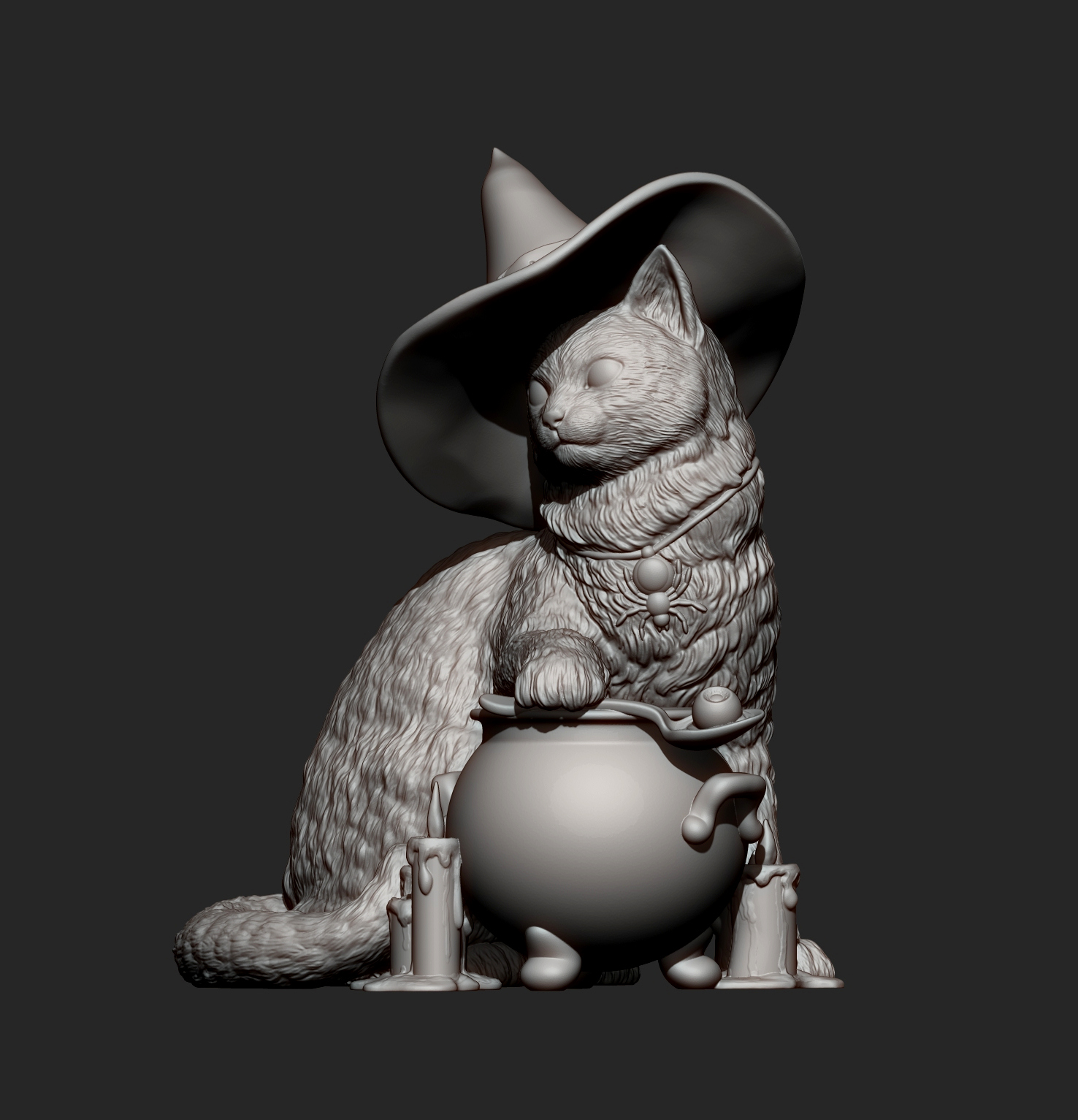 Witch Cat &ndash Halloween Fantasy Cat 3D Print Model 3D Model