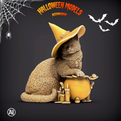 Witch Cat &ndash Halloween Fantasy Cat 3D Print Model 3D Model