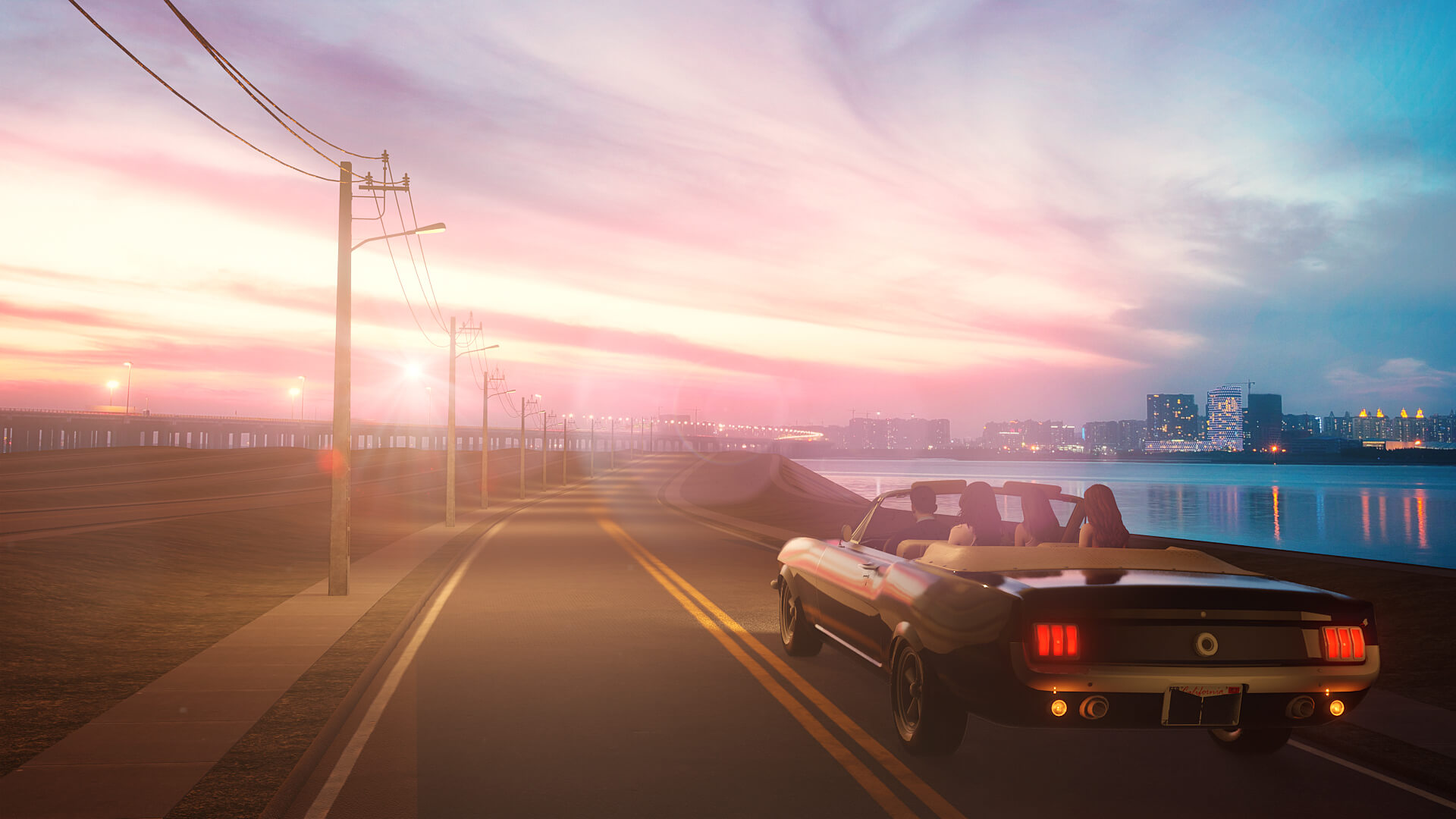 Summer Sunset Road Trip 3D Render, Digital Artwork by ali3dexpress