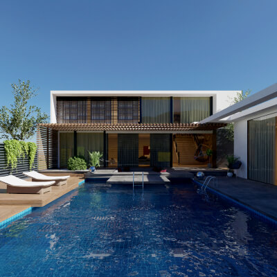 Modern Minimalist Villa with Swimming Pool Realistic