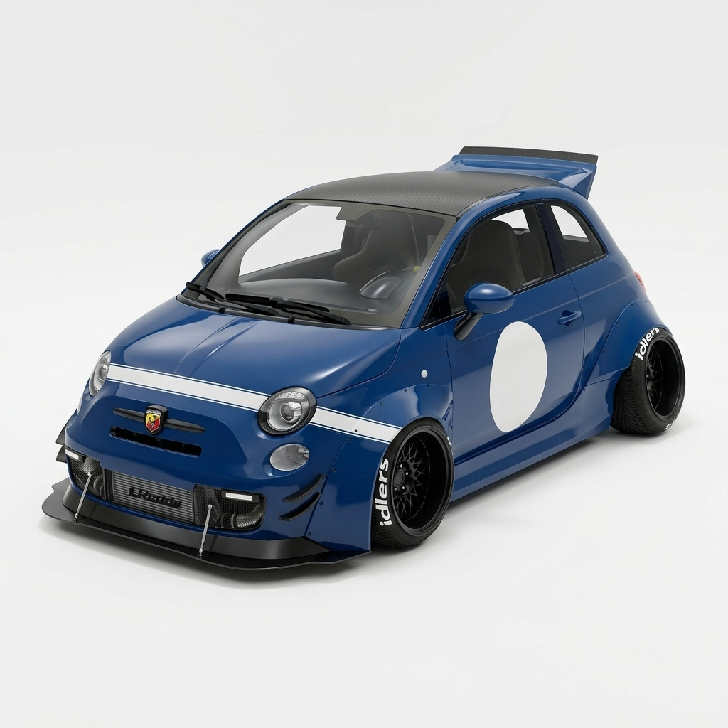 Fiat 500 Abarth Wide Body Kit Custom Sport Hatchback 3D Render, Digital Artwork by AlphaGroup