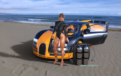 SCUBA Babe and Her Sweet Ride