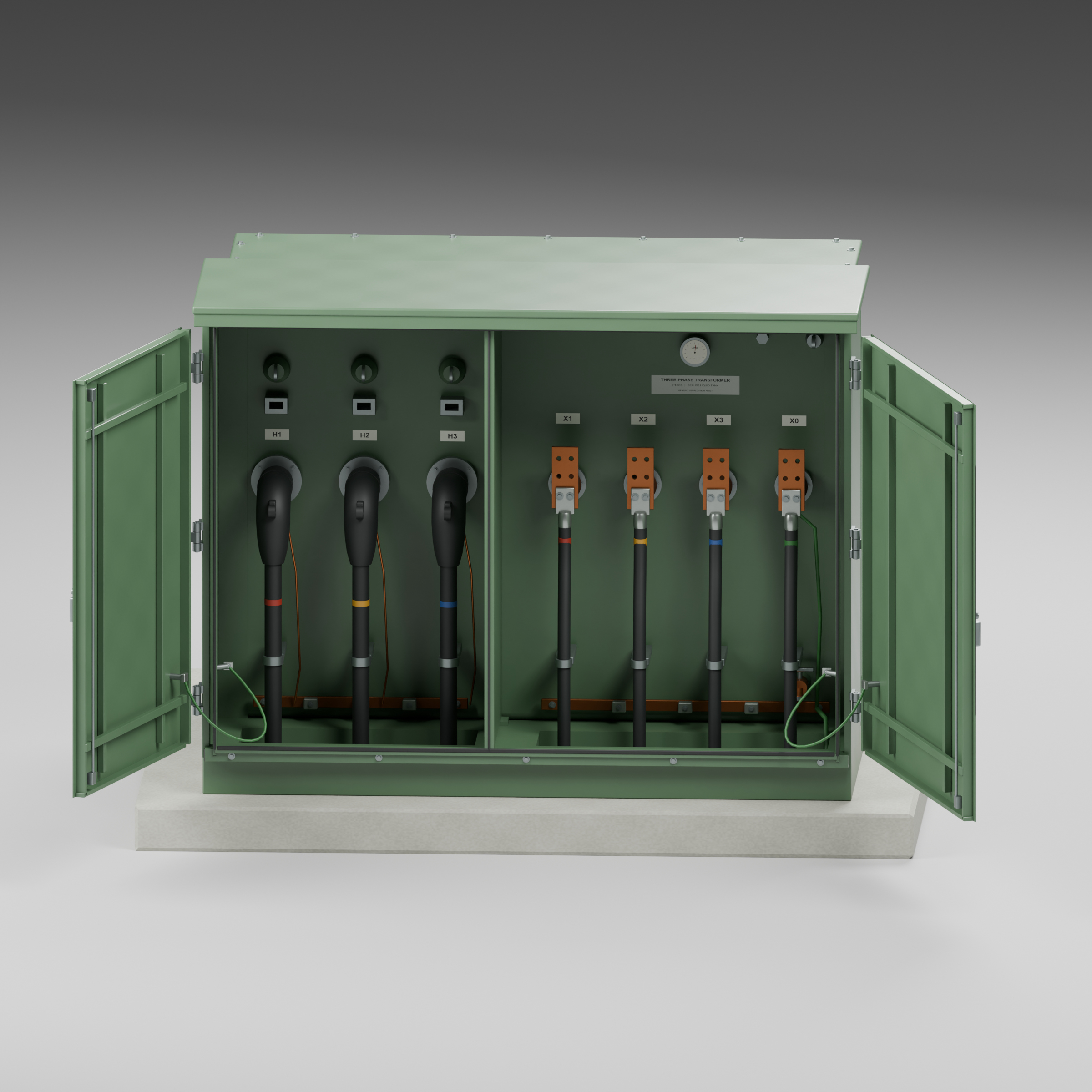 Pad-Mounted Distribution Transformer with Service Doors 3D Model