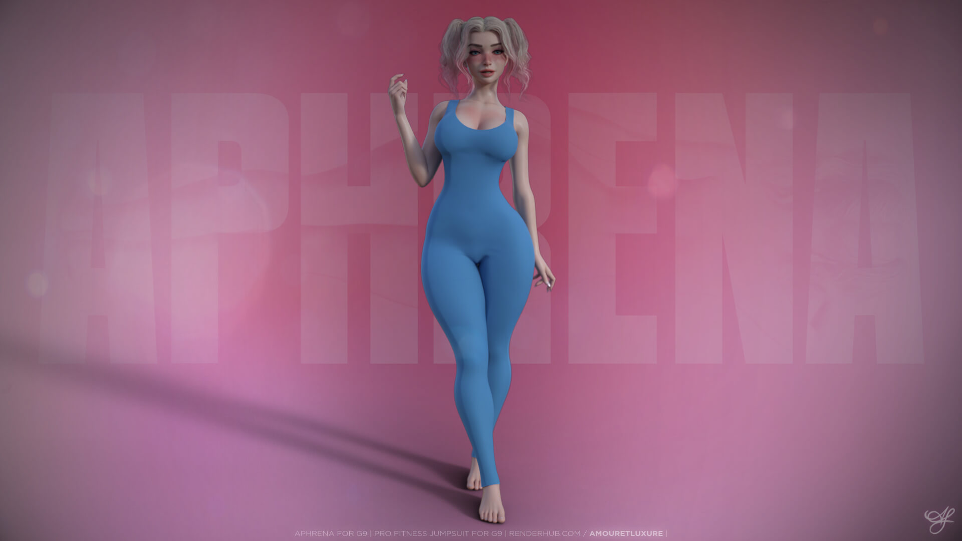 Aphrena and Pro Fitness Jumpsuit 3D Render, Digital Artwork by Amouretluxure