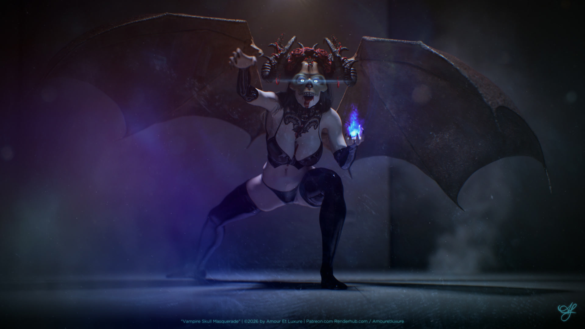 Vampire Skull Masquerade Day 19 3D Render, Digital Artwork by Amouretluxure