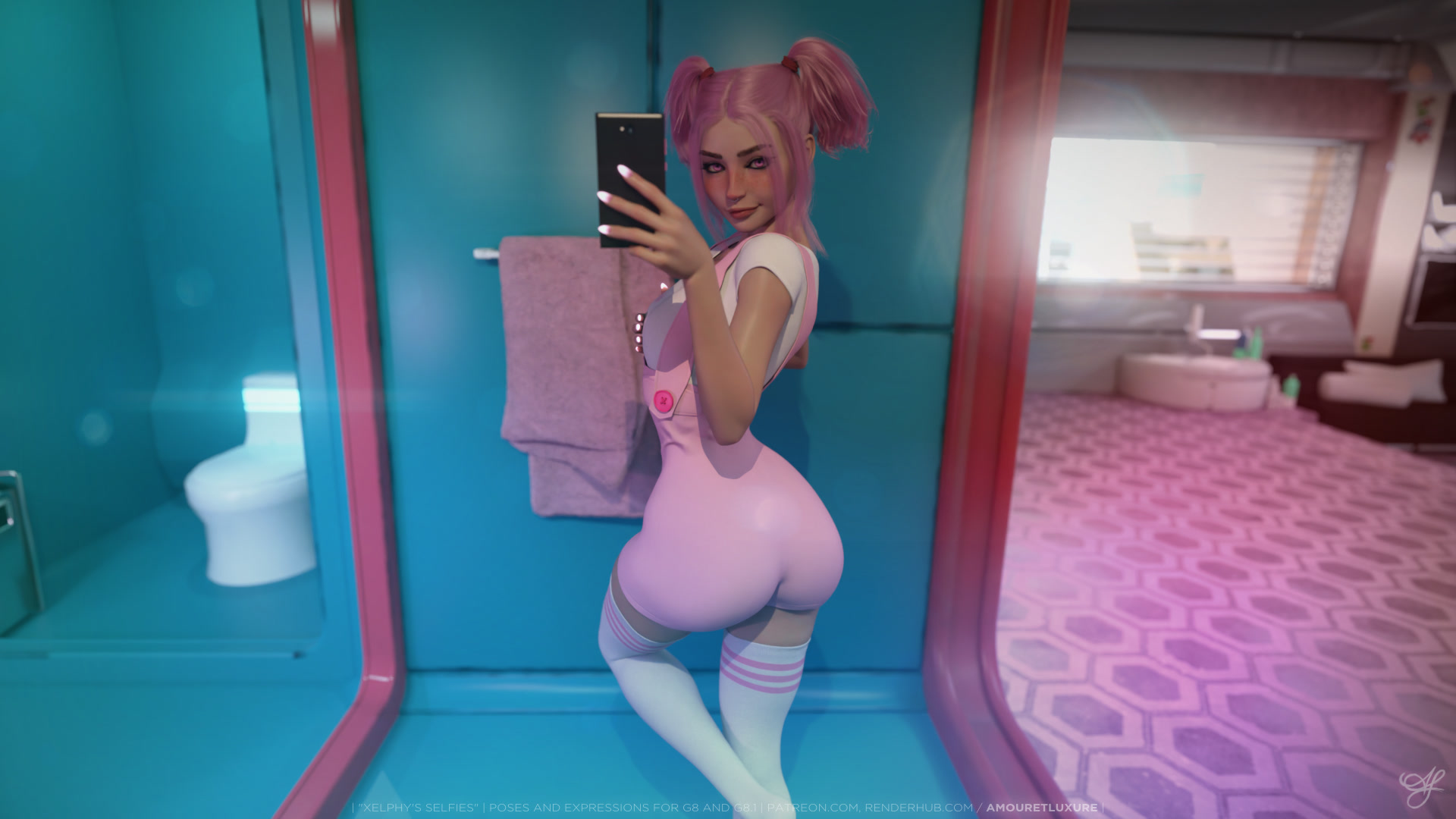 Xelphys Selfies for G8f 3D Render, Digital Artwork by Amouretluxure