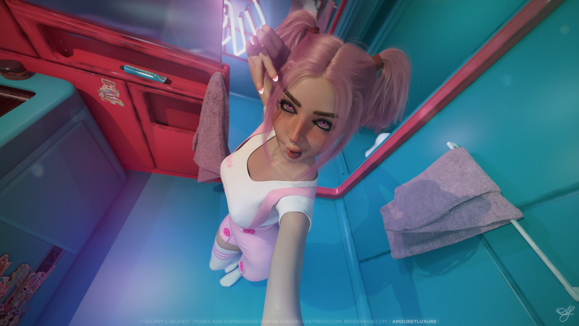 Xelphys Selfies for G8f 3D Render, Digital Artwork by Amouretluxure