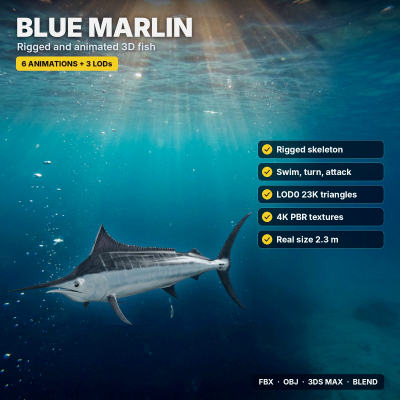 Blue Marlin Rigged and Animated
