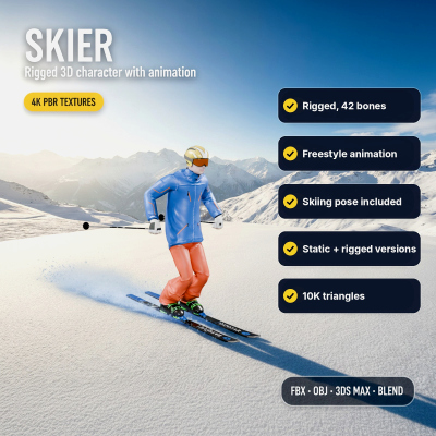 Skier Rigged 3d Character