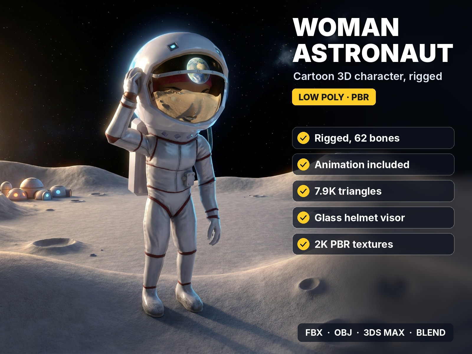 Woman Astronaut Cartoon Character Rigged 3D Model