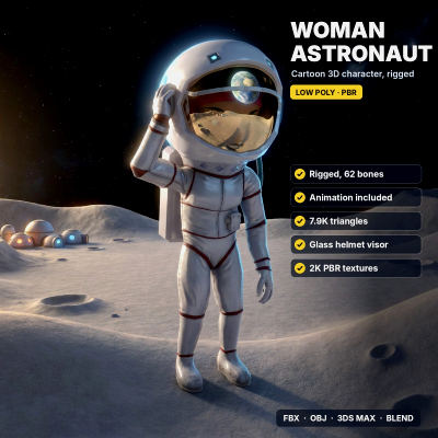 Woman Astronaut Cartoon Character Rigged