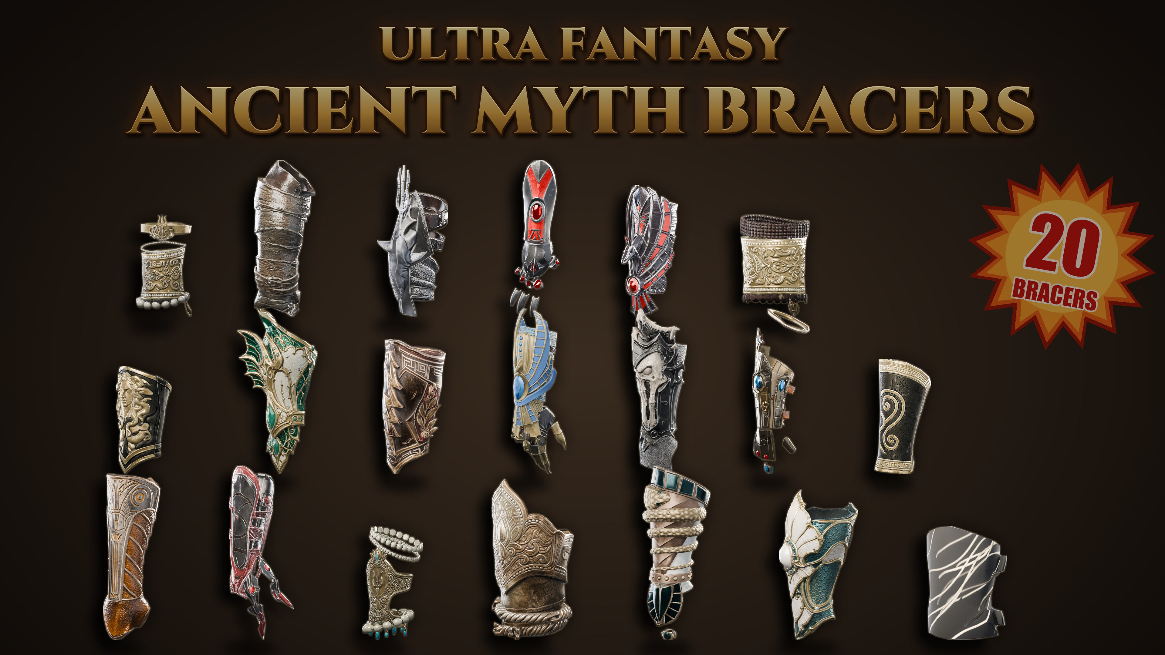 Fantasy Ancient Myth Bracers Pack 3D Model