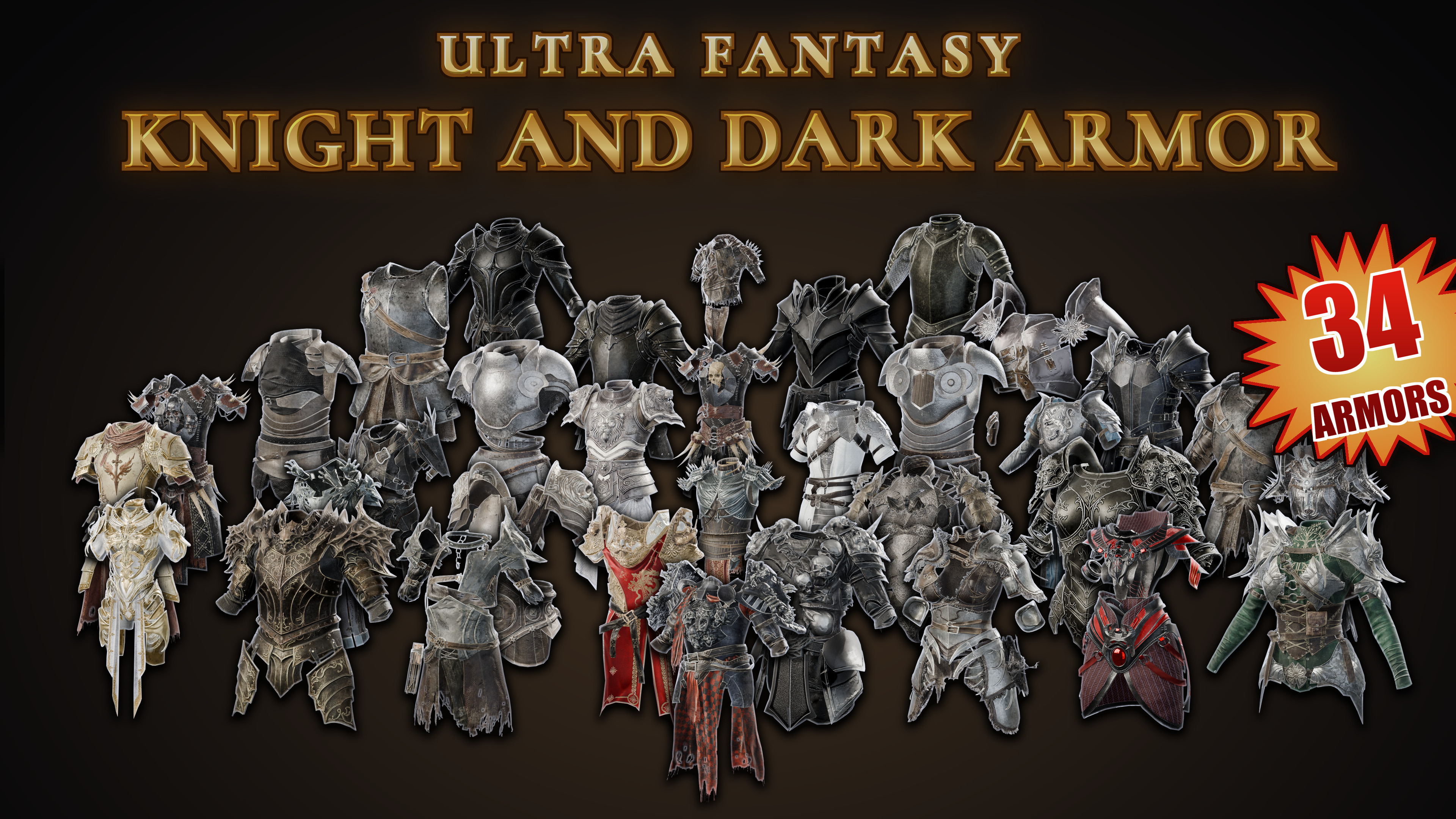 Fantasy Knight and Dark Armor Pack 3D Model