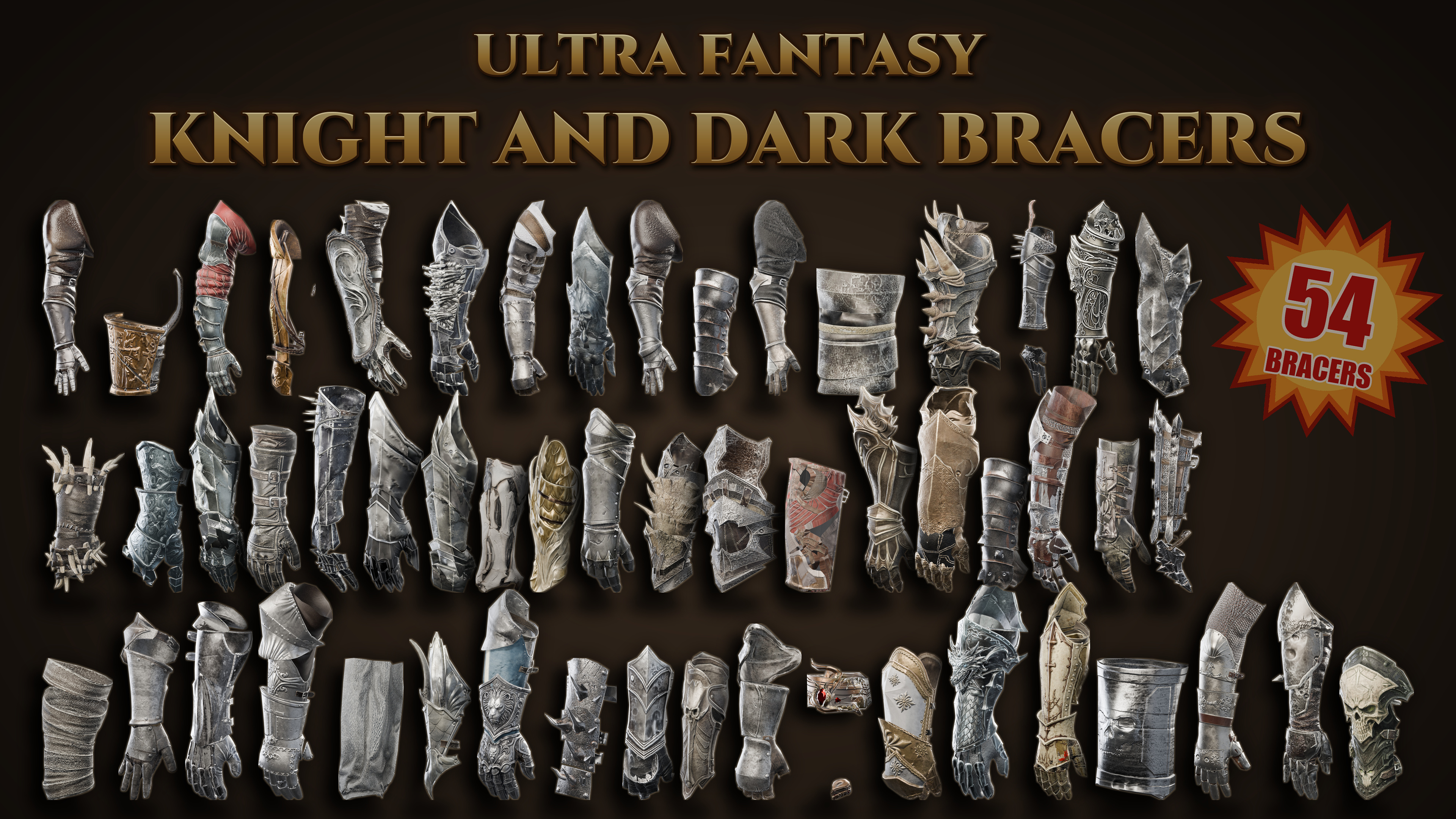 Fantasy Knight and Dark Bracers Pack 3D Model