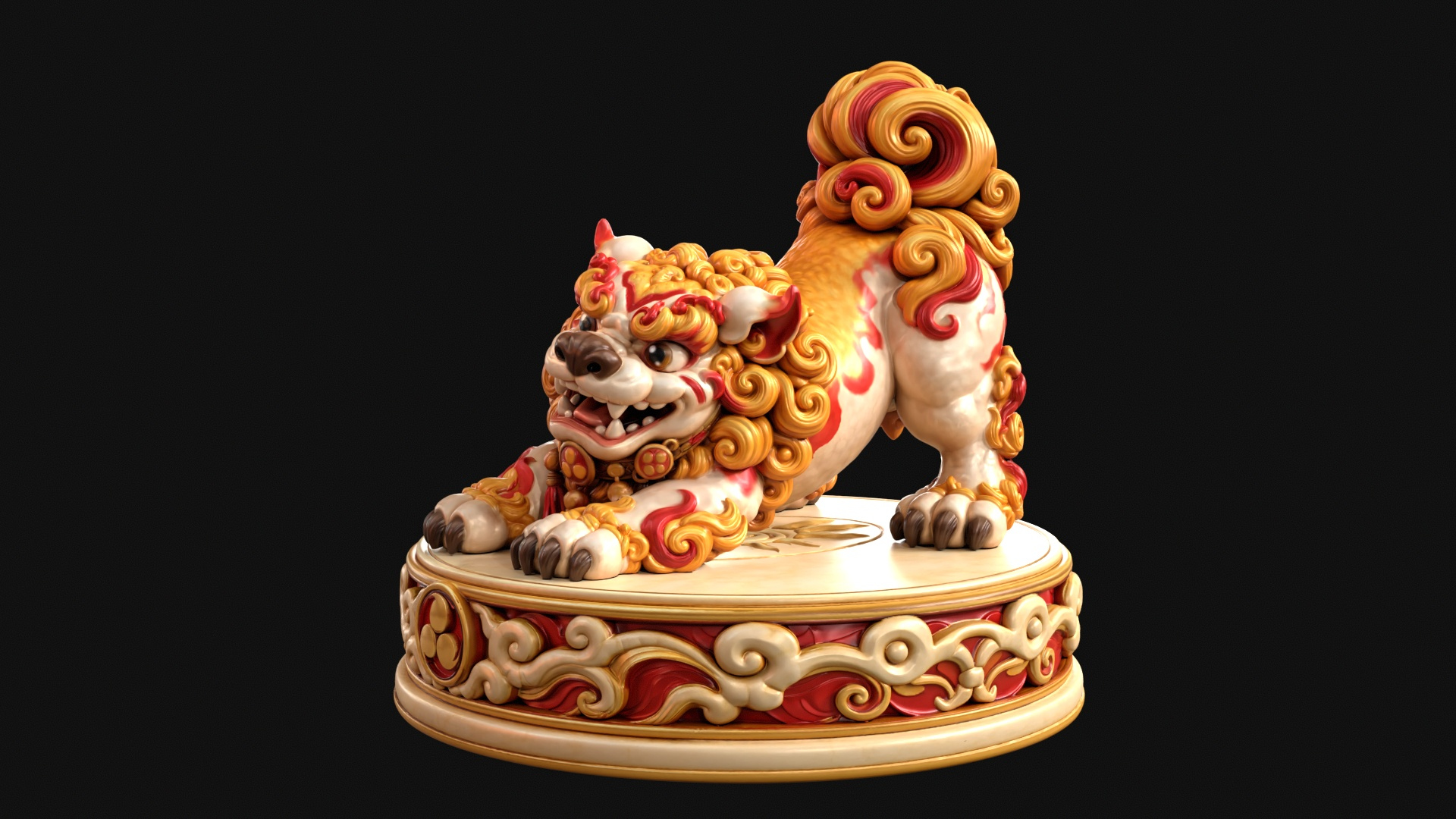 Playful Shisa Guardian Lion 3D Print Ready Figurine 3D Model