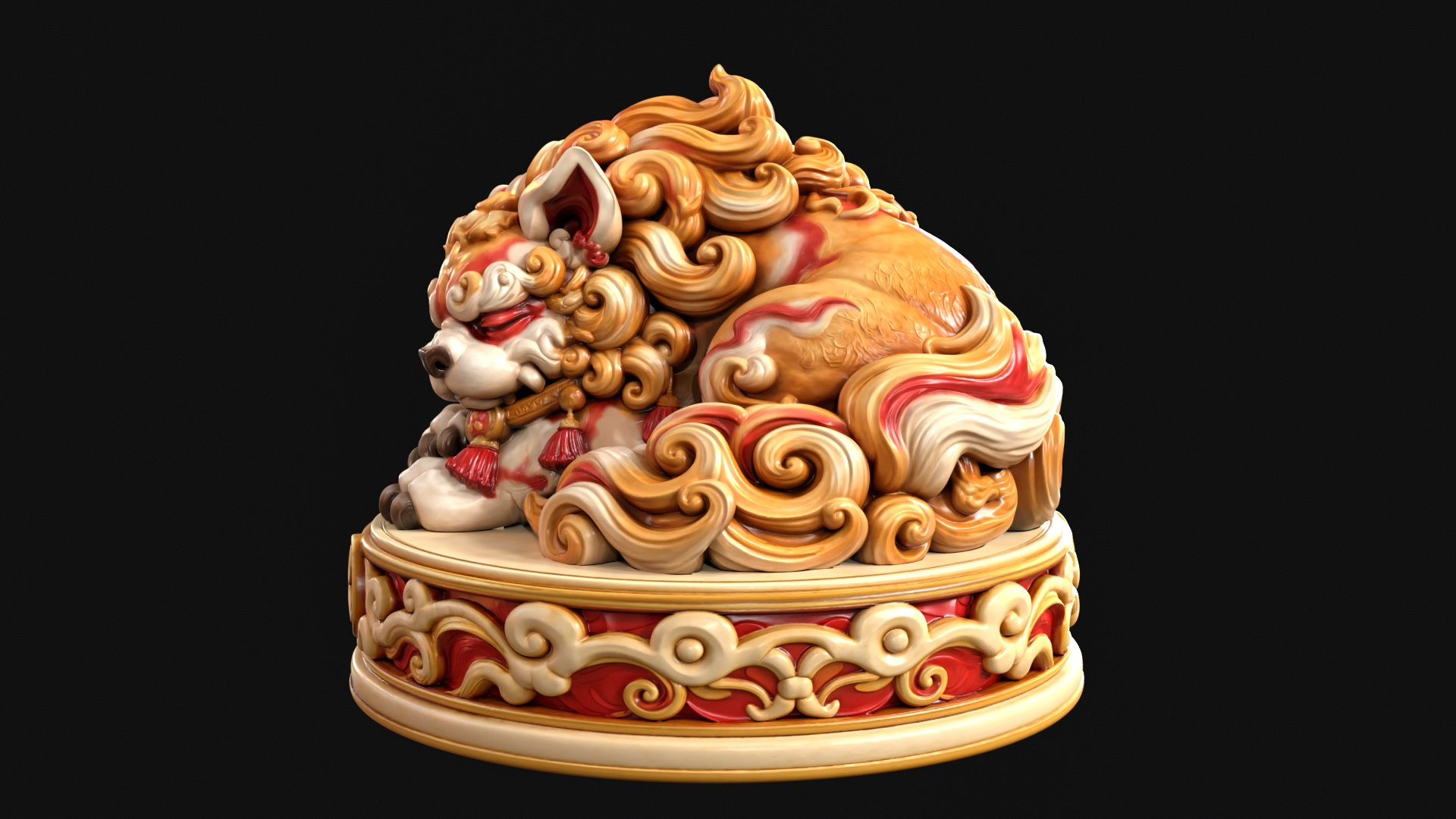 Sleeping Shisa Guardian Lion 3D Print Ready Figurine 3D Model