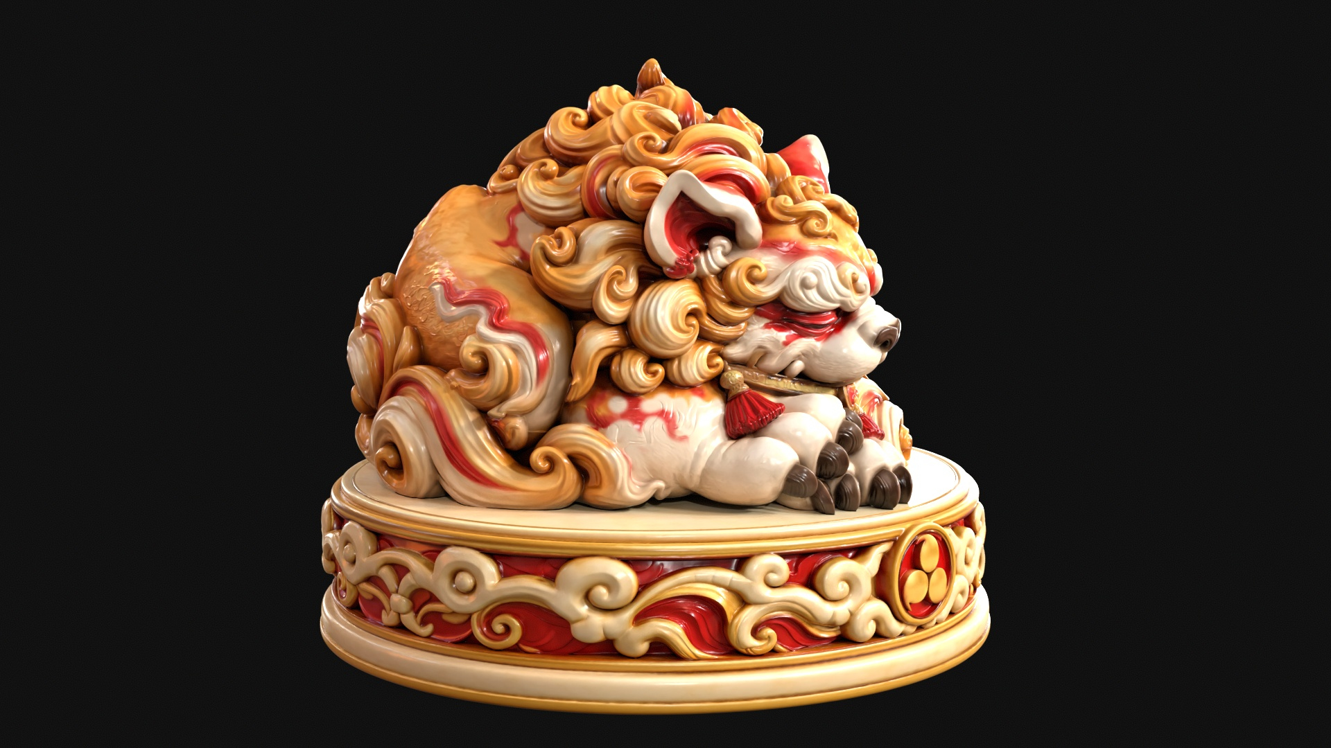 Sleeping Shisa Guardian Lion 3D Print Ready Figurine 3D Model