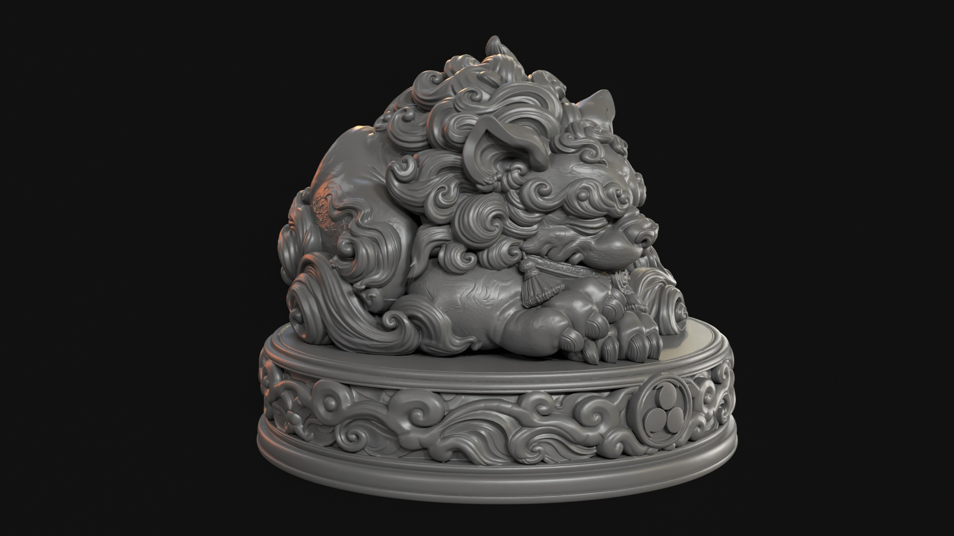 Sleeping Shisa Guardian Lion 3D Print Ready Figurine 3D Model