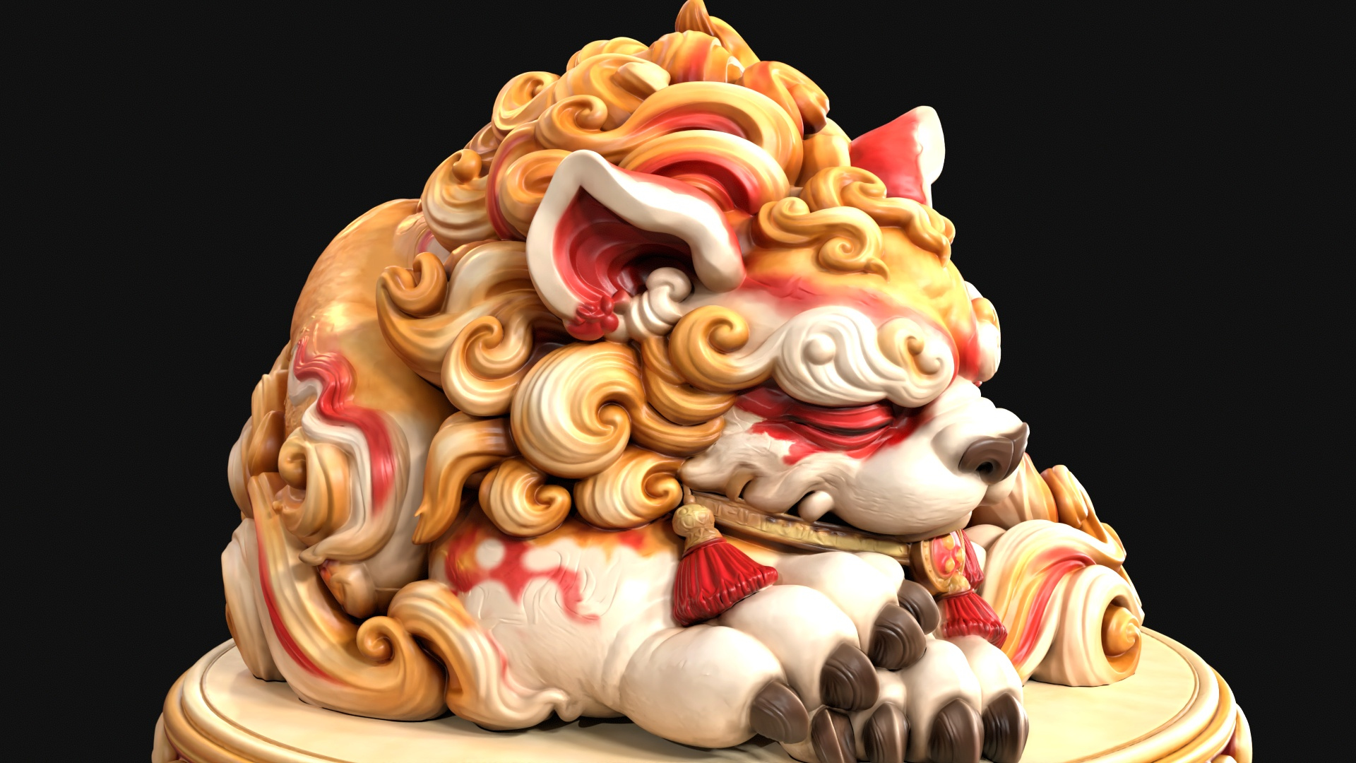 Sleeping Shisa Guardian Lion 3D Print Ready Figurine 3D Model
