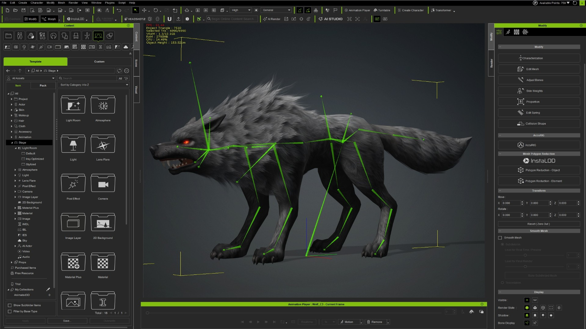 Wolf-C3-Animated 3D Model
