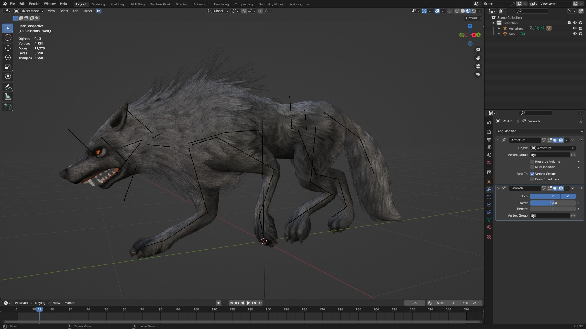 Wolf-C3-Animated 3D Model