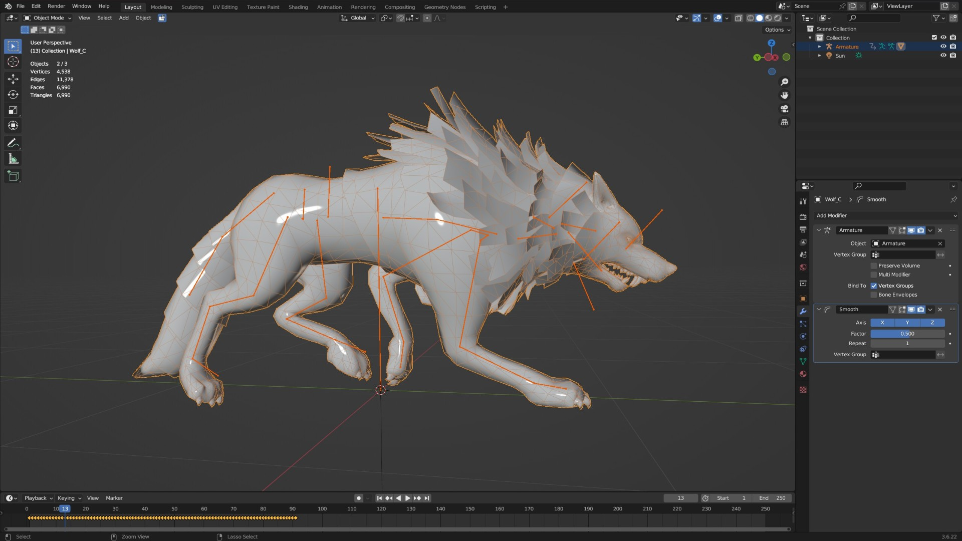 Wolf-C3-Animated 3D Model