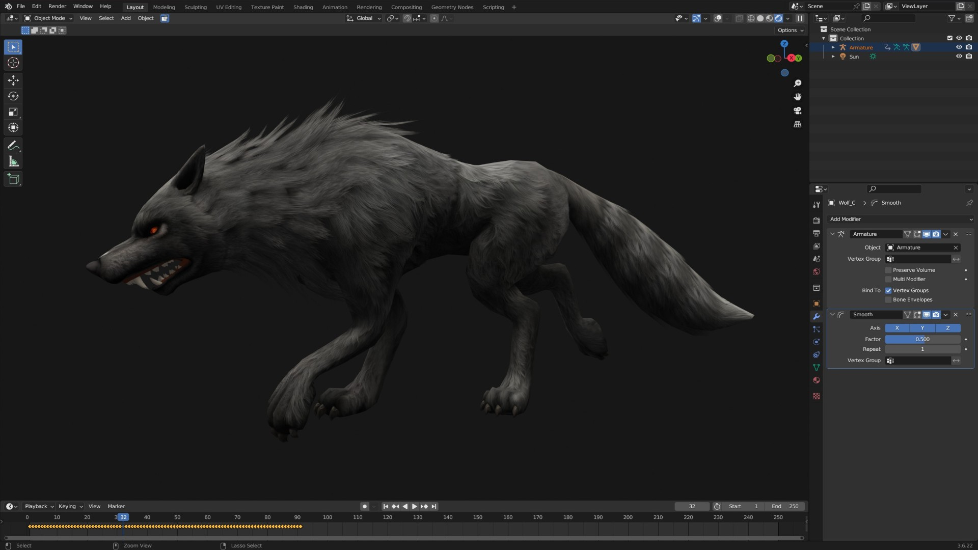 Wolf-C3-Animated 3D Model