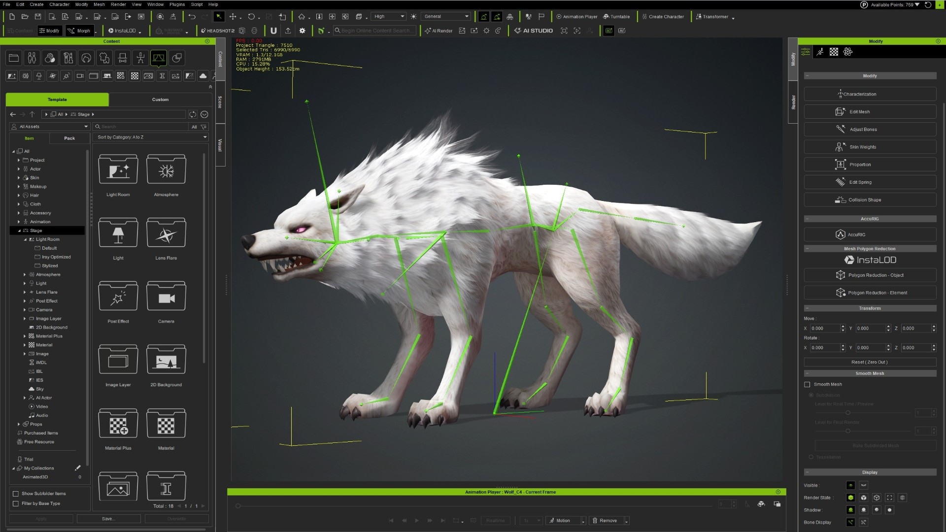 Wolf-C4-Animated 3D Model
