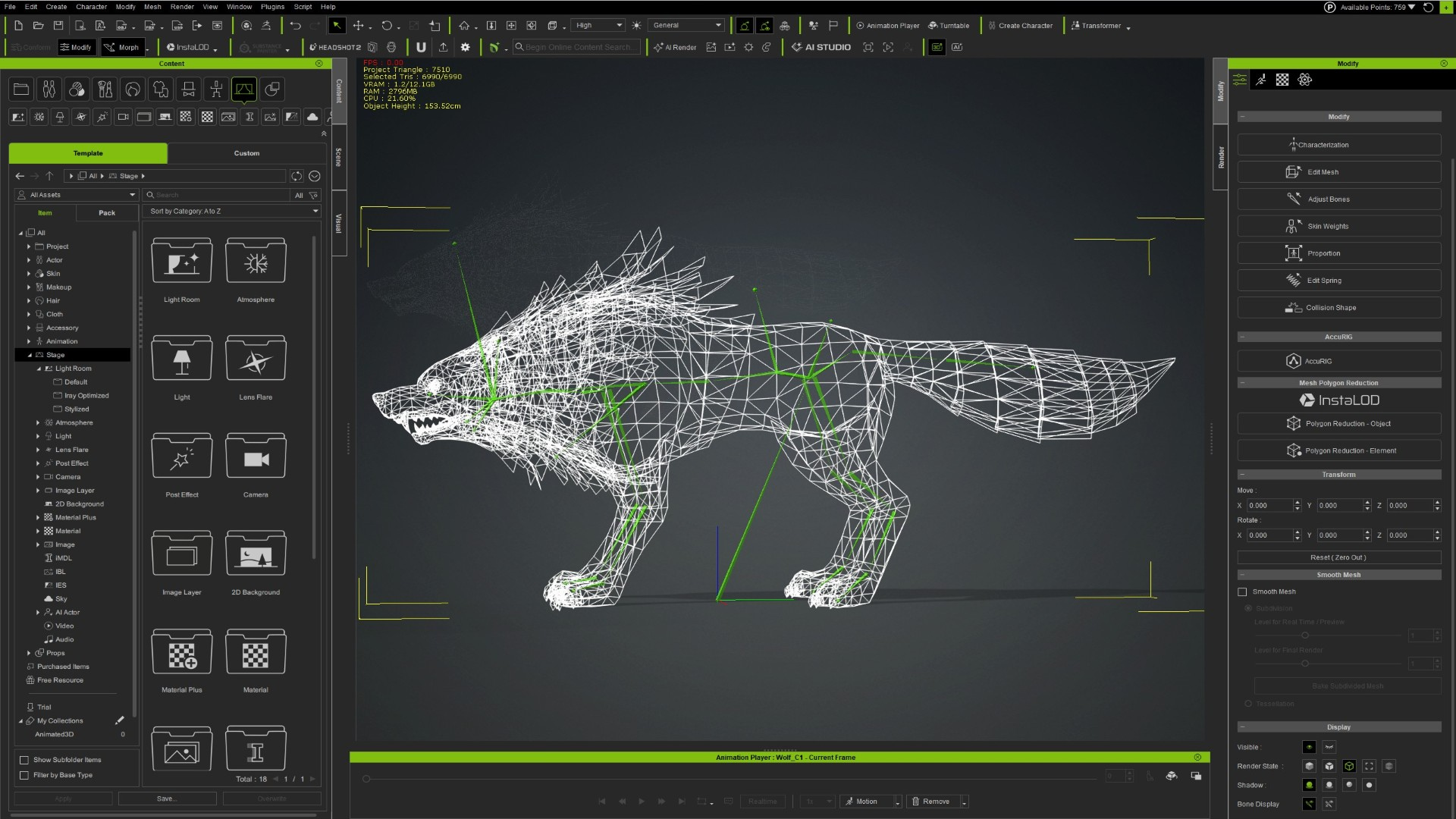 Wolf-C4-Animated 3D Model