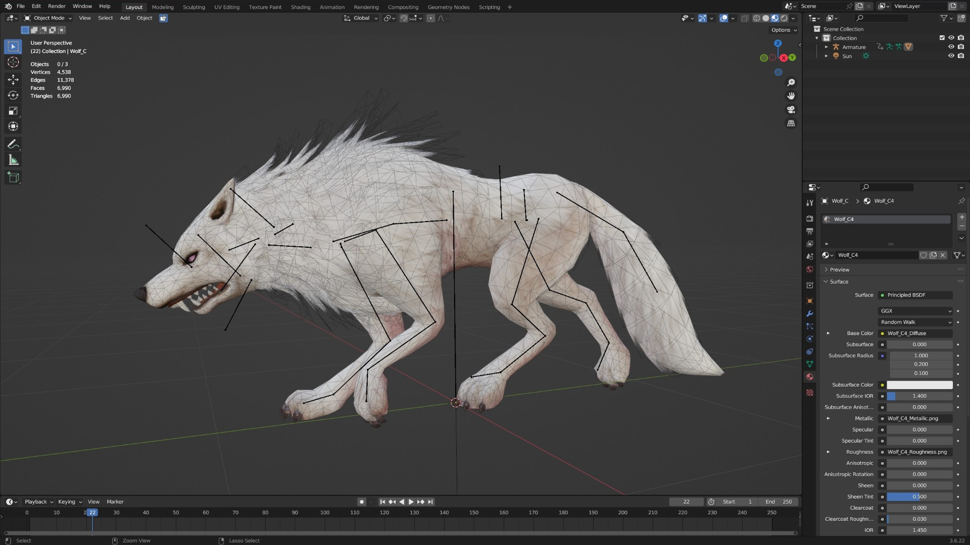 Wolf-C4-Animated 3D Model