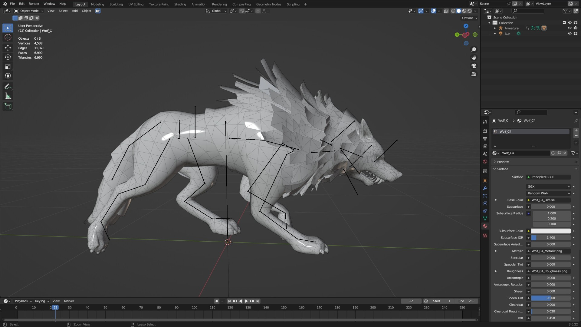 Wolf-C4-Animated 3D Model