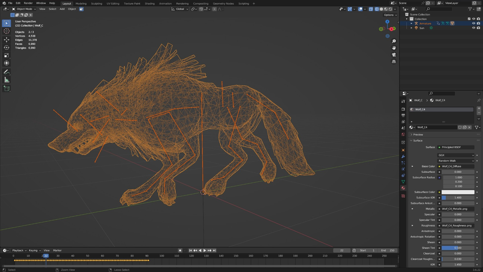 Wolf-C4-Animated 3D Model