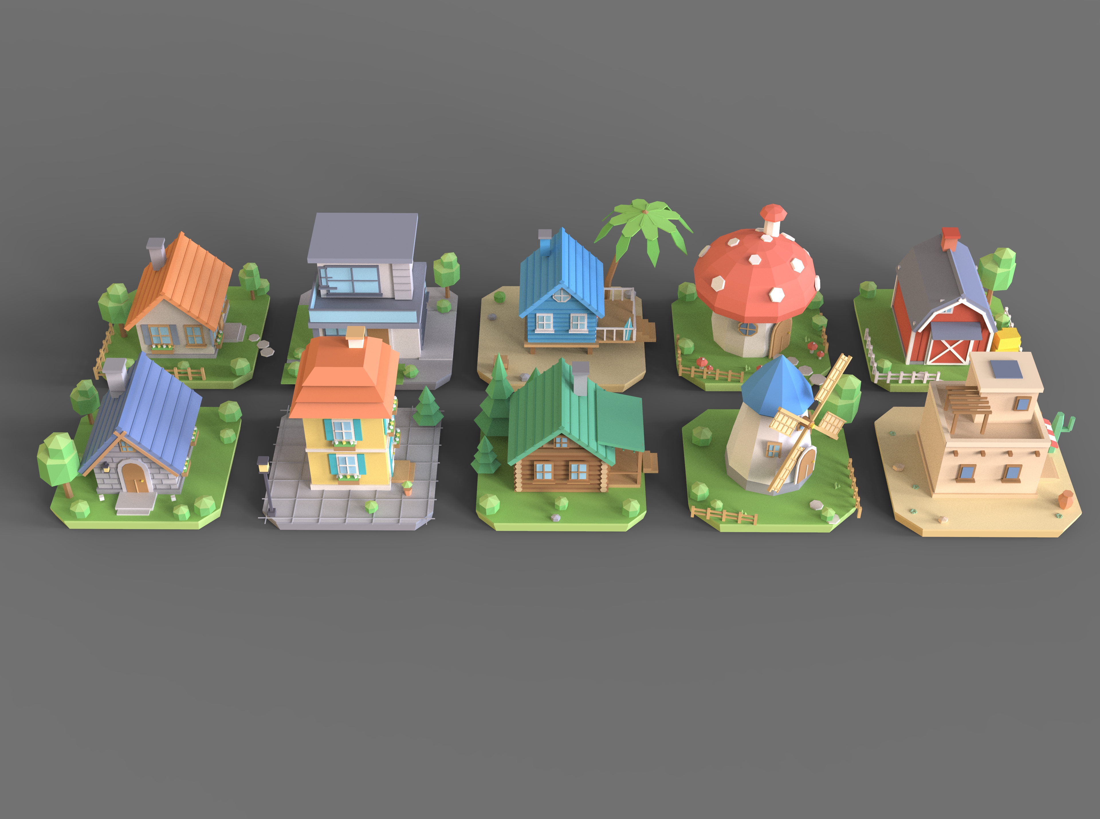 Low-Poly House 3D Model Collection Two 3D Render, Digital Artwork by ApuArt