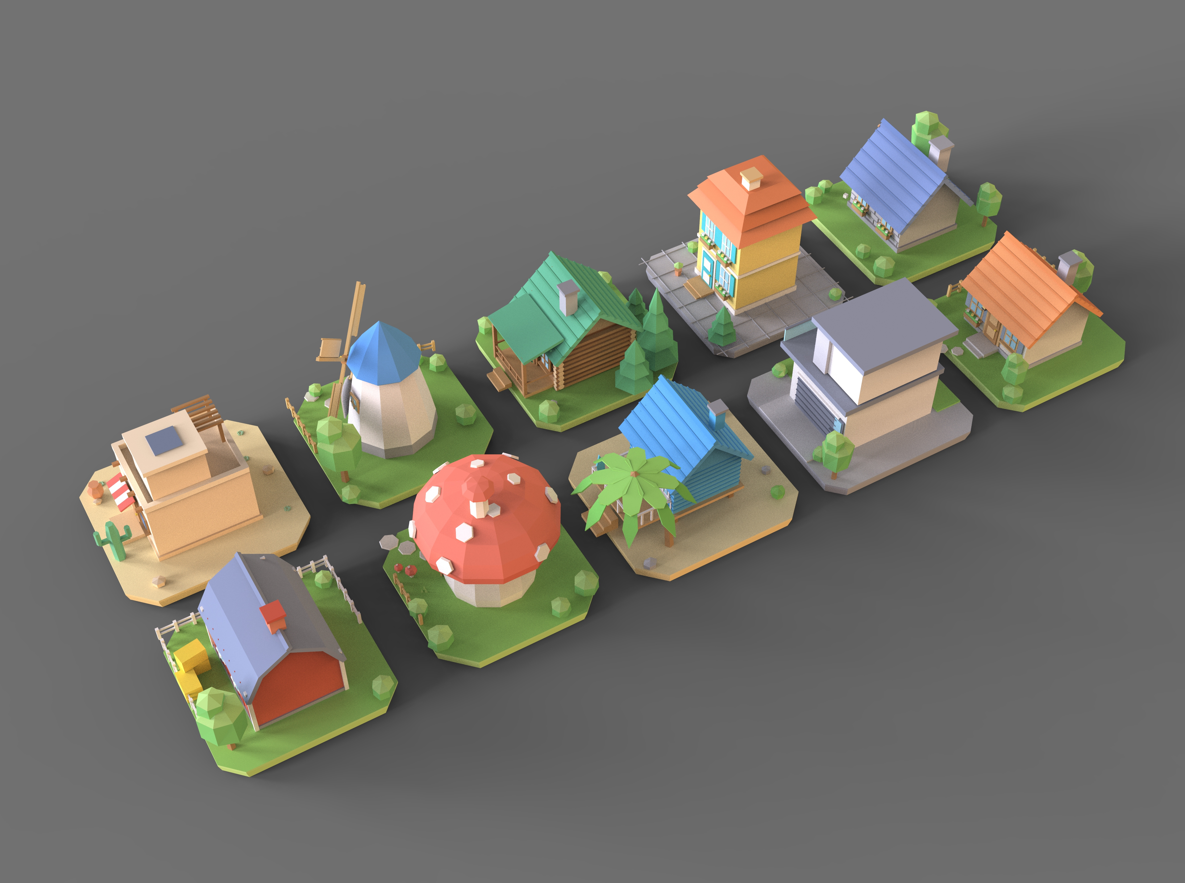 Low-Poly House 3D Model Collection Two 3D Render, Digital Artwork by ApuArt