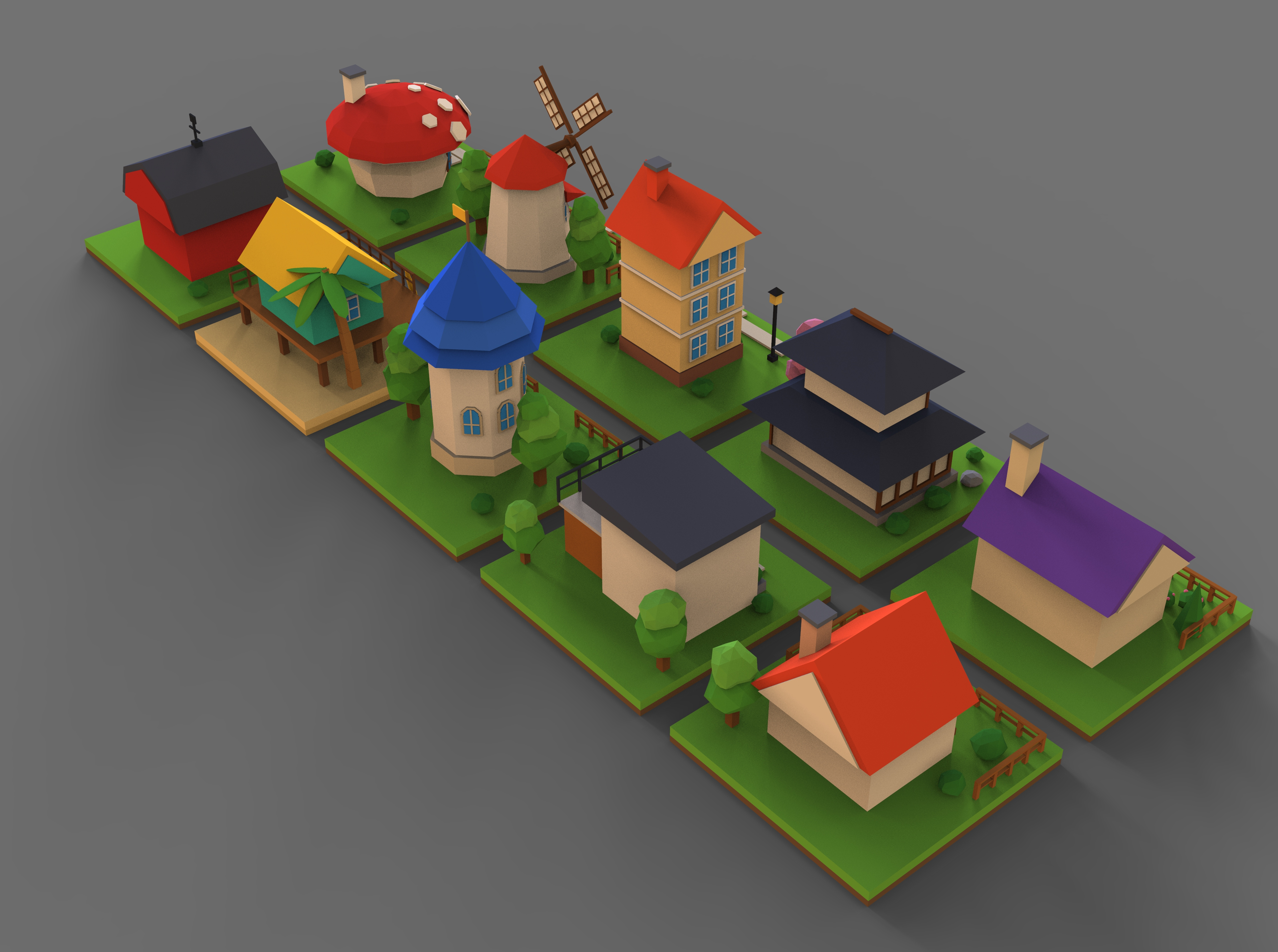 Low-Poly House 3D Model Collection 3D Render, Digital Artwork by ApuArt
