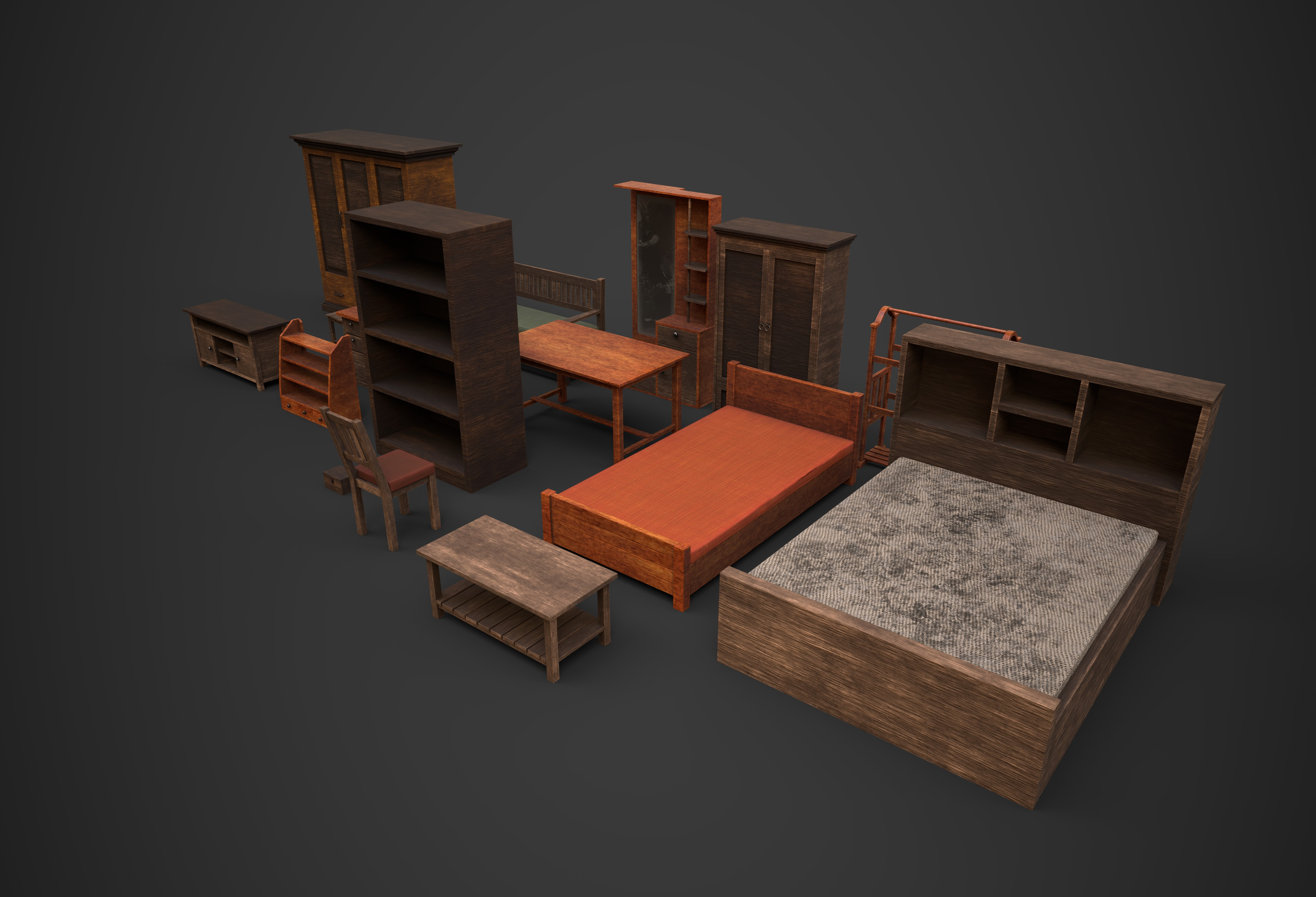 Old Wood Furniture Collection One 3D Render, Digital Artwork by ApuArt